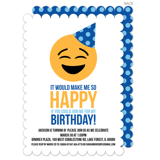 Blue So Happy Emoji Birthday Invitations